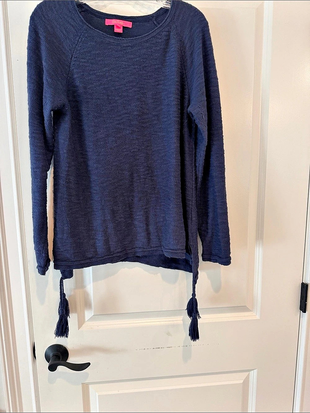 Lily Pulitzer Navy Knit Sweater with Tassel Hem Large